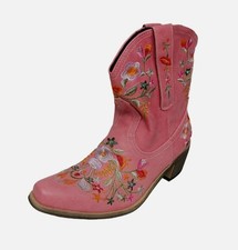 Womens Cowboy Boots Embroidery Cowgirl Western Low Block Mid Calf Riding Boots