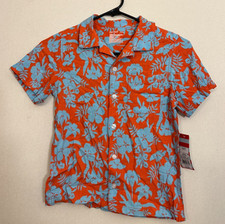 Cat  Jack Boy's Blue and Orange Hawaiian Print Shirt, NWT, Small