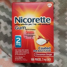 Nicorette Cinnamon 100-Pieces 2mg Nicotine Gum EXP 03/2026