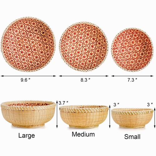 Set Of 3 Wicker Woven Storage Basket Bamboo Bread Basket Round Rattan Serving Ba - Picture 2 of 9