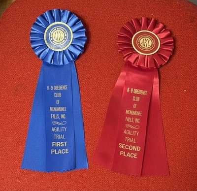 Pair Of Agility Trail Dog Menominee Falls WI Award Ribbons AKC