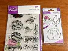 Crafter's Companion Gemini Die and Clear Stamp Set - Traditional Peony NEW