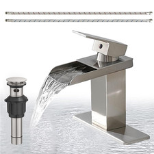 Brushed Nickel Bathroom Faucet Waterfall Bathroom Vanity Sink Faucet Single