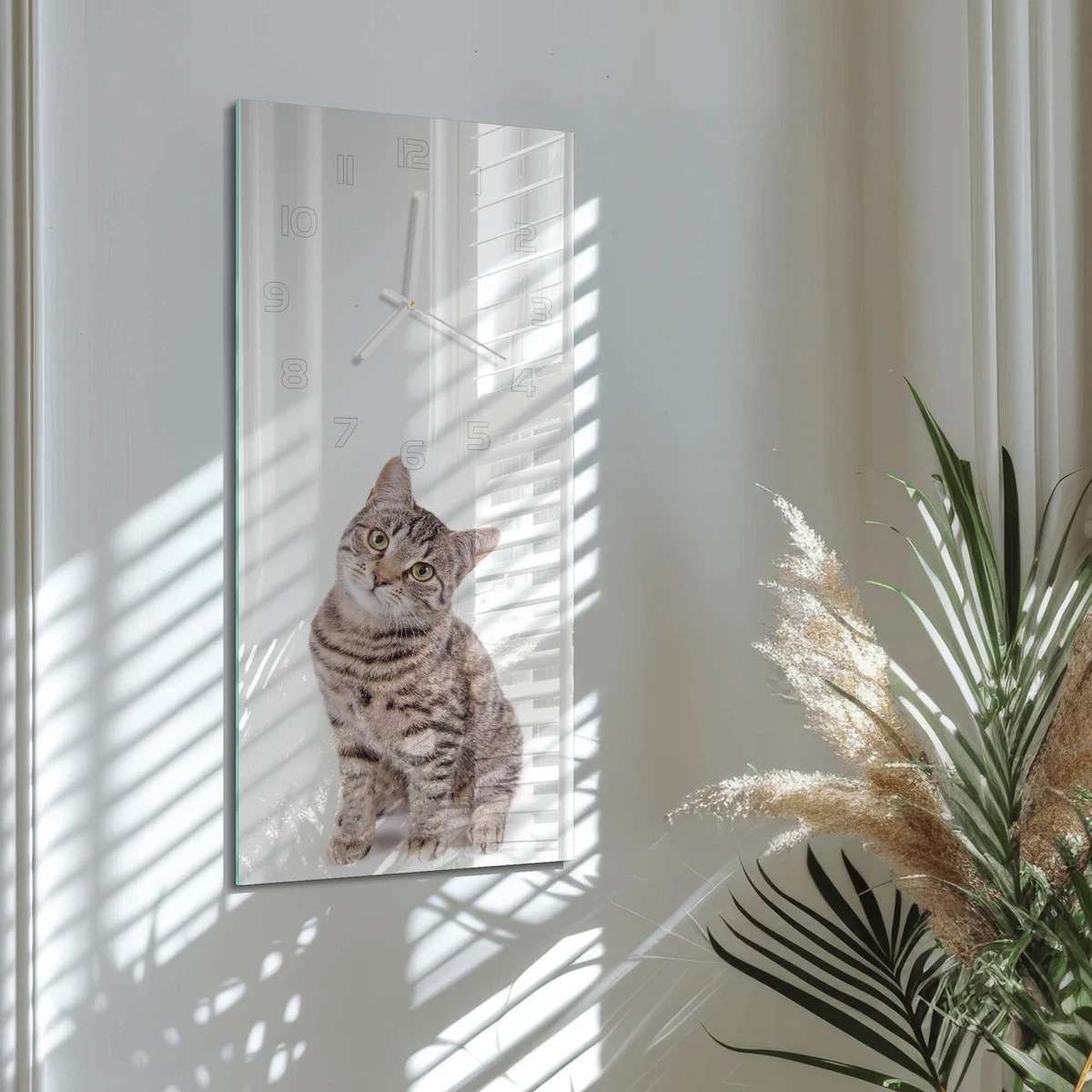 Reloj de Pared Rectangular Vertical Decorativo para Interior Gato 30x60 cm