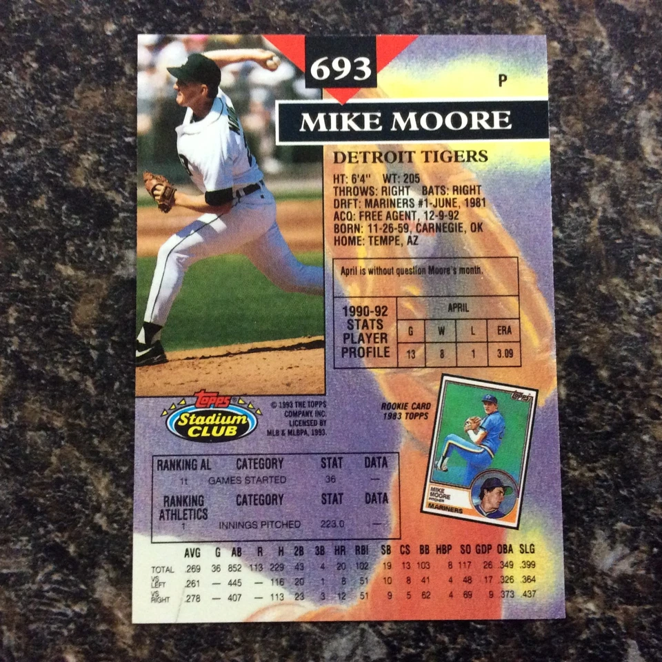 1993 Topps Stadium Club - Mike Moore #693 1st Day Issue - Image 2 of 2