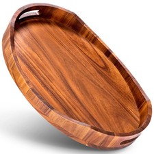 HouseJoy Acacia Wood Serving Tray with Handles, Decorative Ottoman 13", 1pcs 