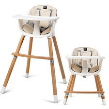 Image of Convertible Highchair Solid Wood 2-in-1 Multi-Functional Adjustable Legs