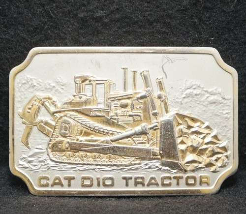 WL05147 VINTAGE 1982 ***CAT D10 TRACTOR*** FARMING GOLD PLATED MENS BELT BUCKLE