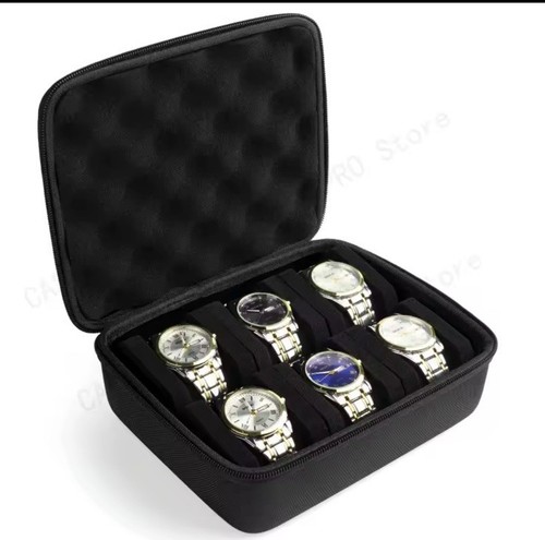 Custodia da viaggio scatola rigida per orologi 6 slot - organizer portaoggetti espositore nero - Foto 2 di 4