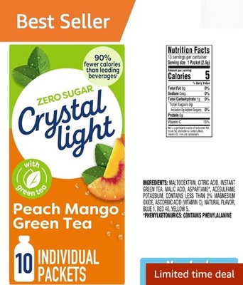 Convenient Peach Mango Green Tea Mix - 10 Packets, Sugar-Free & Caffeine-Free