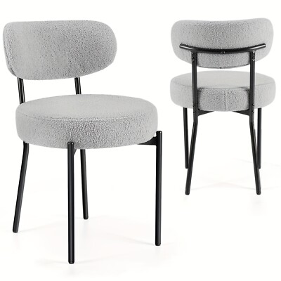 Set of 2 Dining Chair Boucle Upholstered Kitchen Chair Curved Backrest Metal Leg