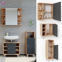 BadmöBel Set Spiegelschrank Unterschrank Badschrank Fynn Eiche Anthrazit Vicco