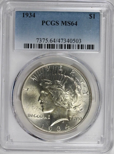 1934 Peace Dollar :  PCGS MS64 Blazing White