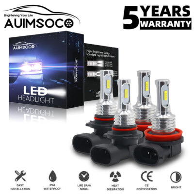 9005+H11 Combo LED Headlight Bulbs Conversion Kit High Low Beam 6000K Cool White