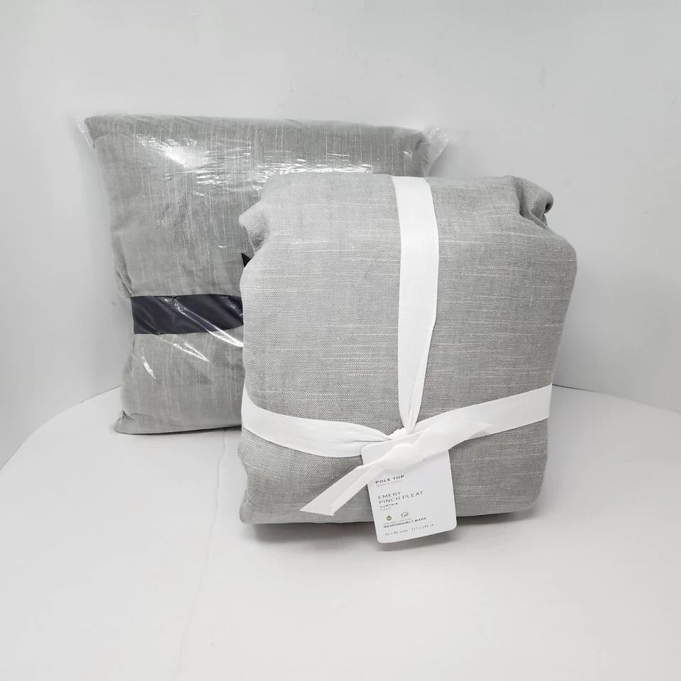 全新 Pottery Barn Pole Top Emery Pinch Pleat 2 窗帘 50"x84" 矿物蓝色 — 第 3/4 张图片