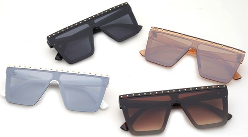 Gafas de sol de moda de una sola pieza lentes planas de gran tamaño para mujer, torso plano rectangular - Imagen 2 de 14