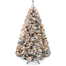 7.5 ft Pre-Lit Snow Flocked Pine Christmas Tree, 550 Warm White Lights
