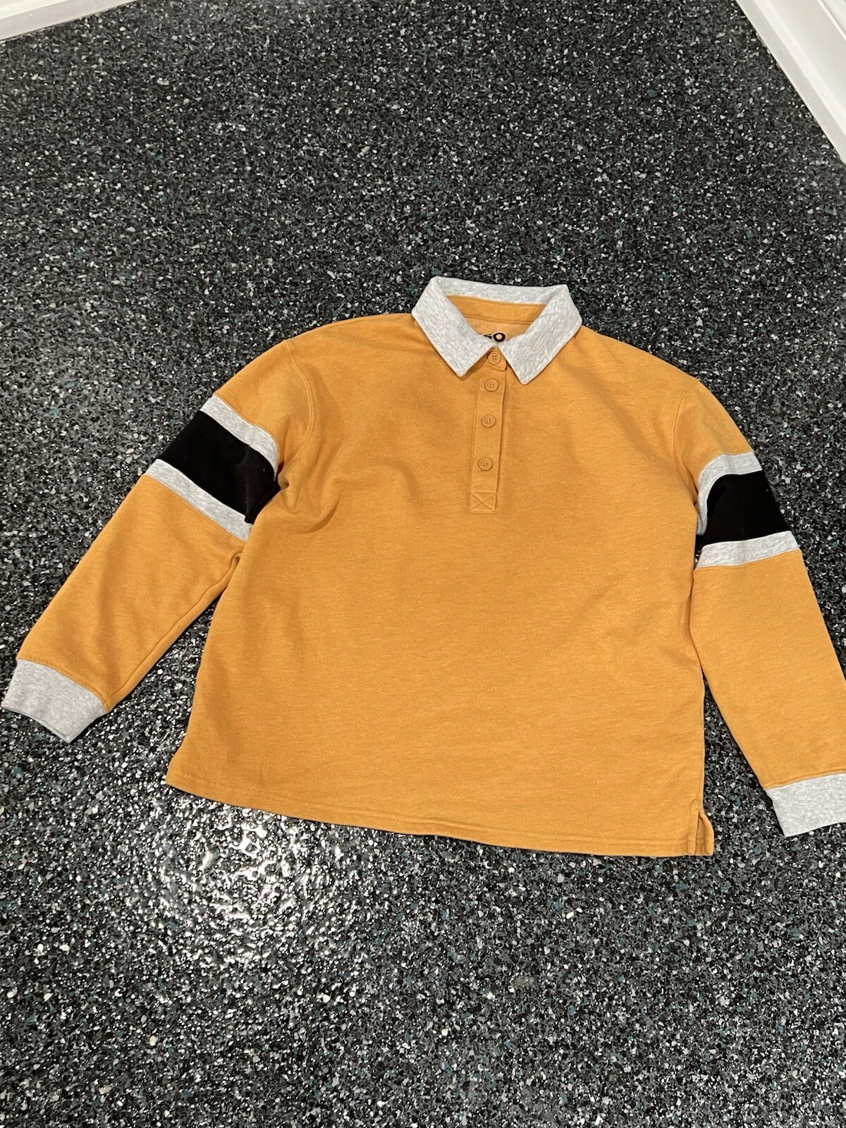 Women's NWT SO Small Yellow Varsity Long Sleeve Polo Shirt