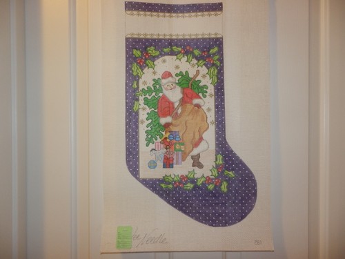 Wee Needle Designs CHRISTMAS SANTA STOCKING Hand Painted Canvas 14m MSRP $85 - Picture 2 of 2