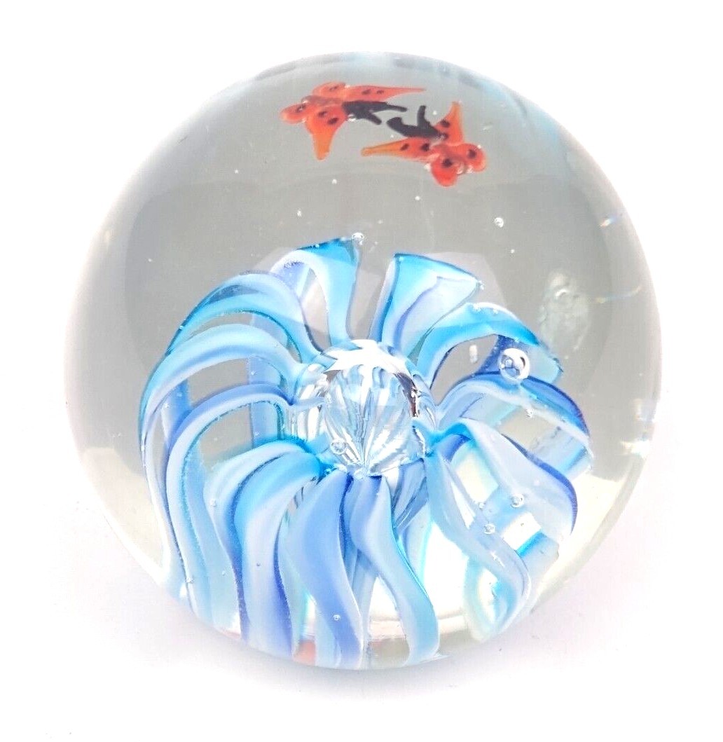 Lot 3 Vintage Art Glass Paperweights Globe Ball Bubbles Hand Blown