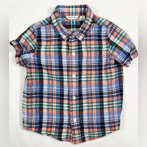 JANIE AND JACK bambino ragazzo tartan a quadri misto lino casual abbottonato taglia 2T - Foto 2 di 7