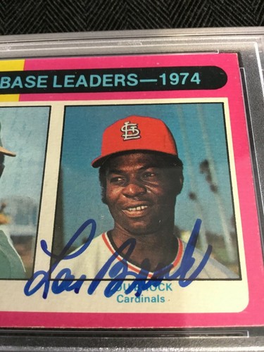 1975 TOPPS #309 LOU BROCK STOLEN BASE LDR SIGNED PSA/DNA AUTO HOF HALL OF FAME - Bild 3 von 3