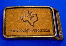 Texas Soybean Association Leather on Metal Commemorative Belt Buckle