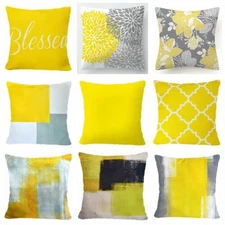 20x20" Yellow Throw PILLOW COVER Double Sided Gray White Decorative Cushion Case