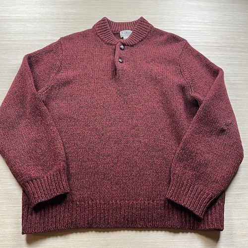 Vintage LL Bean Henley Sweater Lambswool Wool Red Men’s M