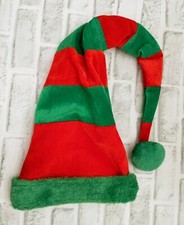 Extra Long Bendy Red Green Striped Hat Christmas Cap Funny Goofy NEW