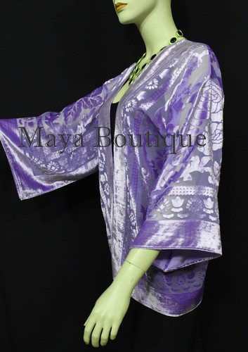 Lavender Jacket Kimono Burnout Velvet Short No Fringe Hand Dyed Maya Matazaro - Bild 6 von 8