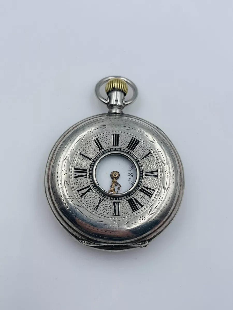 Urania Antique 800 Silver Enamel Roman Numerals Mens Demi Hunter Pocket Watch