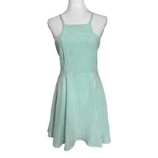 Ethereal Paper Crane Skater Dress Aqua Teal Blue Linen Cotton Size M