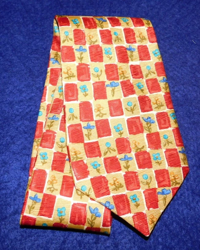 PAUL FREDRICK MADE IN U.S.A. YELLOW/RED/BLUE FLORAL/GEOMETRIC TIE - NECK TIES. - Image 2 of 3