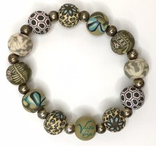 Viva Beads Bracelet Muted Tones Boho Tropical Theme Polymer Clay Bead Stretch