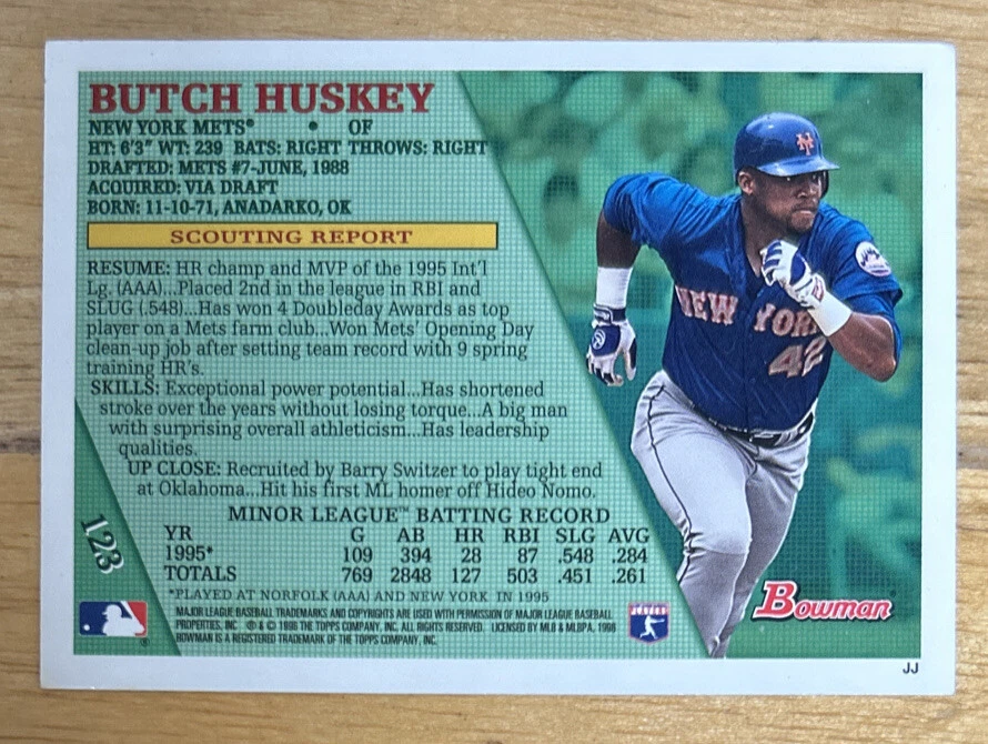 1996 Bowman Butch Huskey Baseball Card #123 Mets OF Mid-Grade VG O/C & Corners - Image 2 of 2
