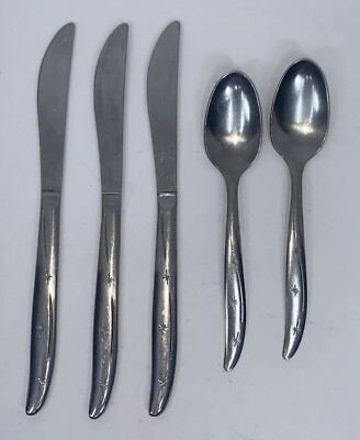 Vtg Superior Stainless USA Celestial Starburst Atomic 2 Teaspoons 3 Knives