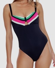 162 Trina Turk Women's Black Mod Color-Block One Piece Swimsuit Size 8