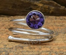 Natural Amethyst Faceted Round Ring 925 Sterling Silver Handmade Ring For Her