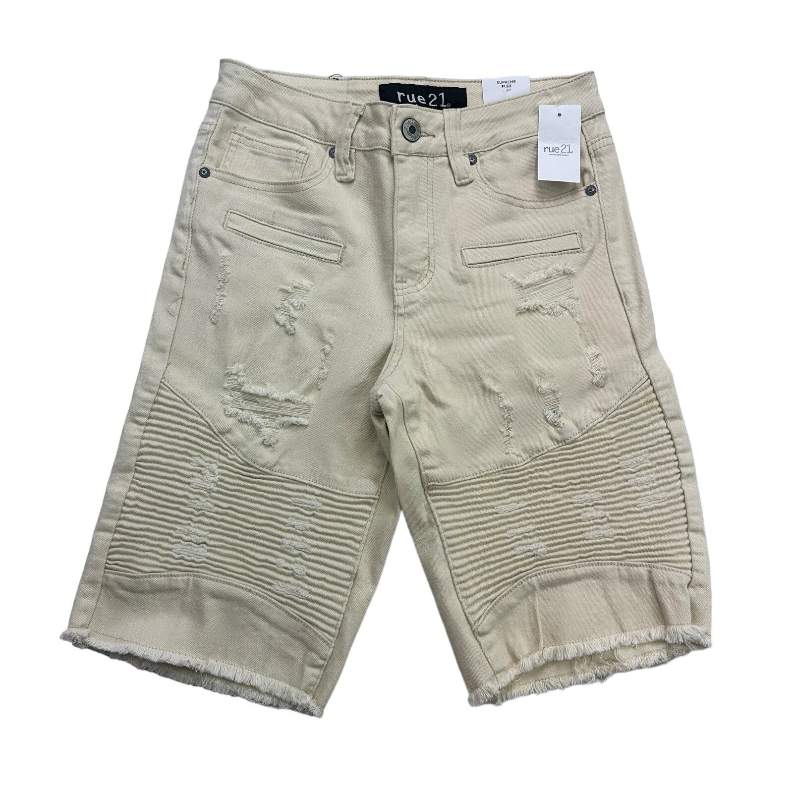 Short en jean homme Rue21 26 beige denim suprême flex stretch vieilli neuf avec étiquette
