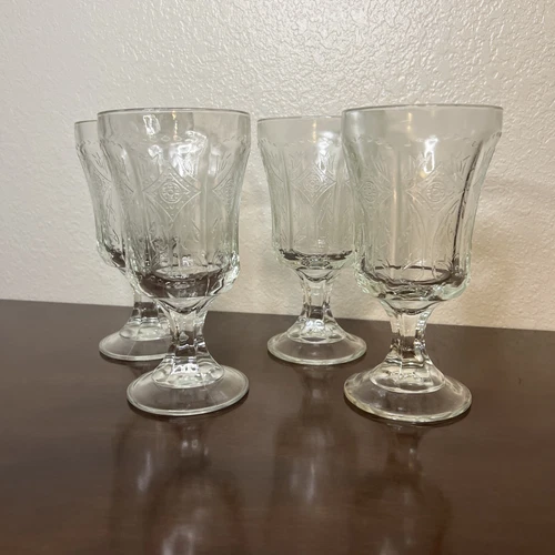 Set of 4 Vintage Indiana Glass Recollection Clear Water Goblets, Federal Madrid