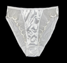 High Leg Satin Panty with Mesh Accents White 2XL