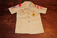 Boy Scouts of America BSA Youth Shirt Tan Size 14 Small  Sewn Patches