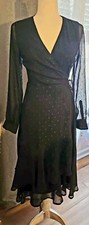 Express Black Dot/Shear Long Sleeve Ruffled Bottom Wrap Dress Size S MIDI NWT