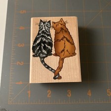 Inkadinkado Rubber Wood Mounted Stamps TWO CATS HOLDING TAILS LOVE FRIENDS 6709