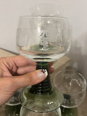 Vintage Schott Zwiesel Roemer Wine Glass Etched Grape Green
