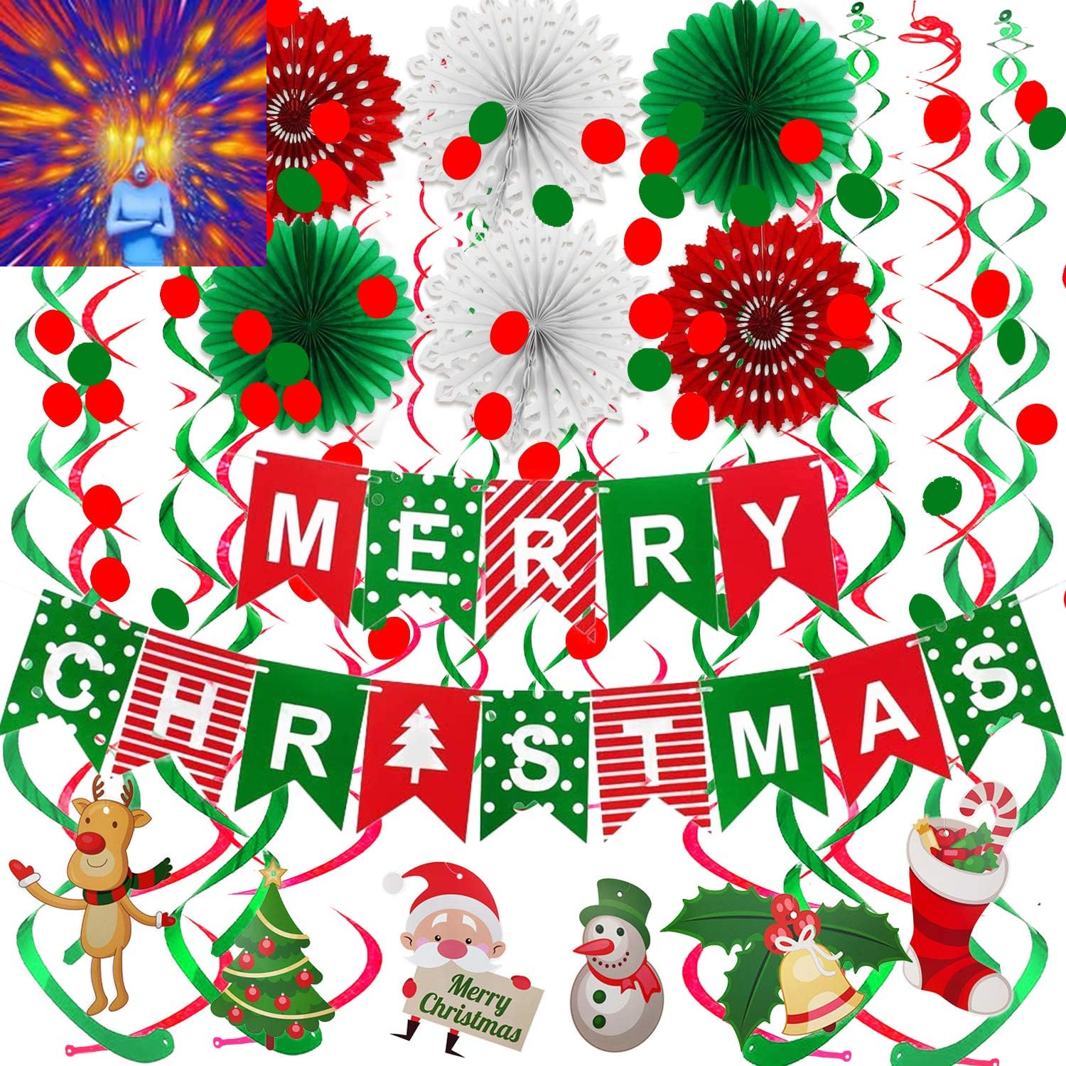 Merry Christmas Banner Paper Fan Flower Circle Confetti Dots Hanging Garlandand