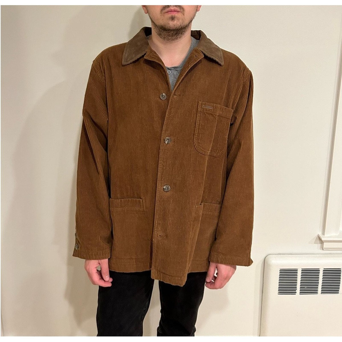 Vintage EDDIE BAUER cotton corduroy barn chore jacket with leather