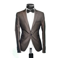 Skinny Slim Fit Herren Sakko in Gold/ Braun mit Muster -Hochzeit-Smoking-Bühne