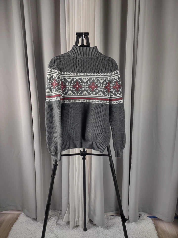 Suéter Pullover Izod Para Hombres 1/4 Cremallera Gris Lodge Fair Isle Diseño Nórdico Talla S Foto 3 de 4